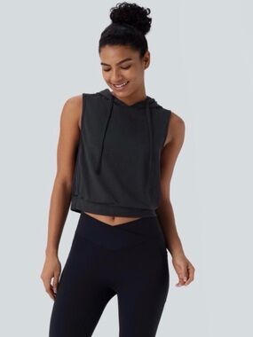 HALARA Hooded Drawstring Crop Tank